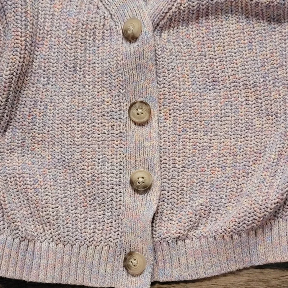 Old Navy‎ Girls 3T Pastel Marl Knit Cardigan Sweater Button Front Balloon Sleeve